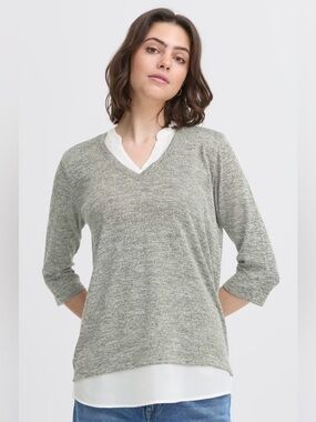 fransa Green Cream Faux Layered Sweater Women’s Size Small Spring Summer Casual